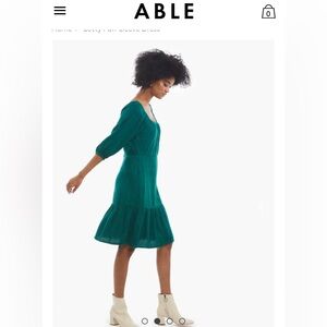 Anthropologie Able Deep Green Puff Sleeve Dress L NWT